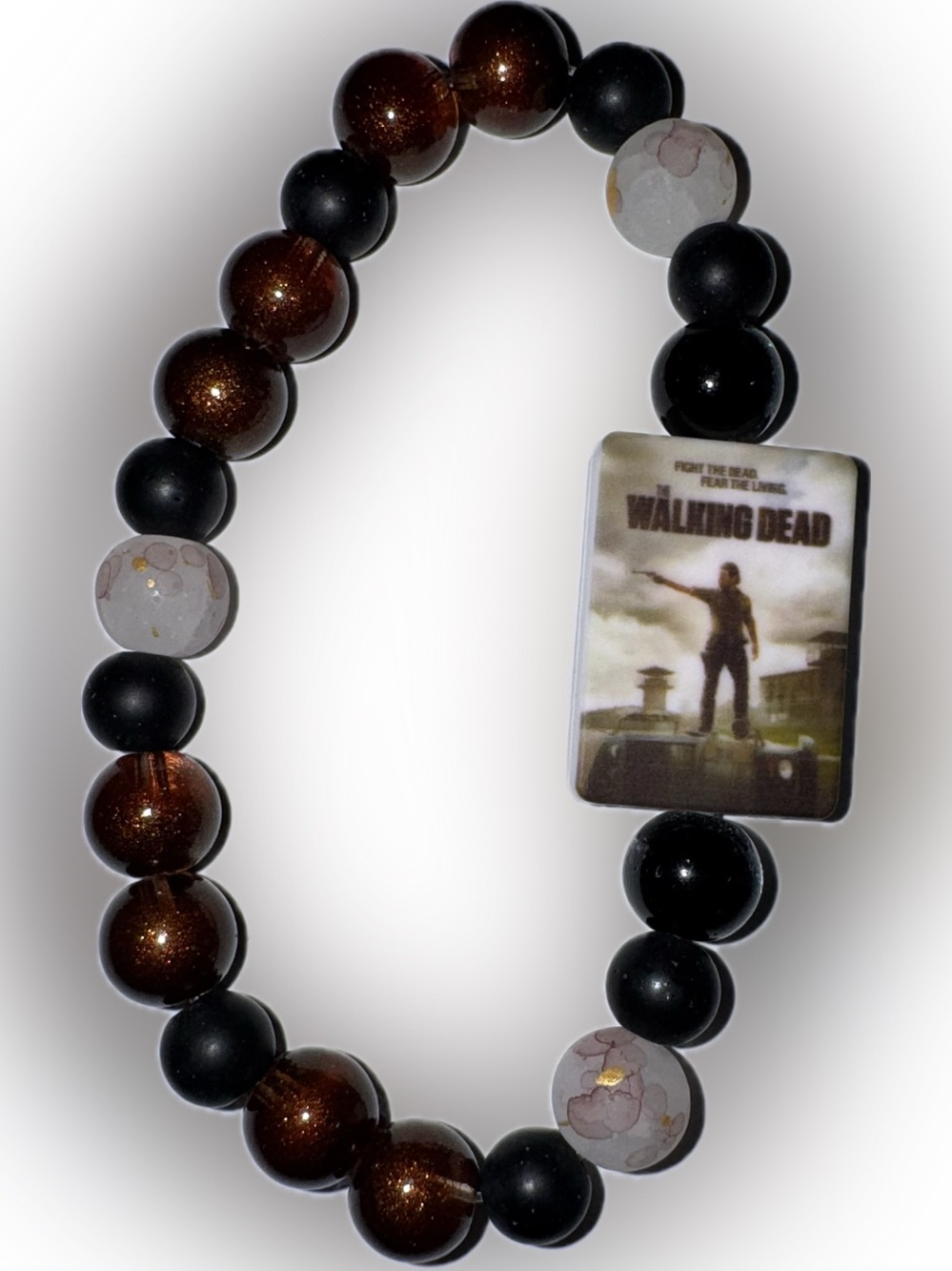 The Walking Dead Beaded Stretch Bracelet - Black & Metallic Brown